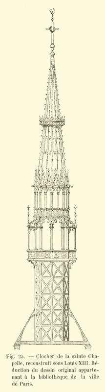 Klokketårn i Sainte Chapelle, genopbygget under Ludvig XIII, Reduktion af den originale tegning tilhørende biblioteket i byen Paris af French School