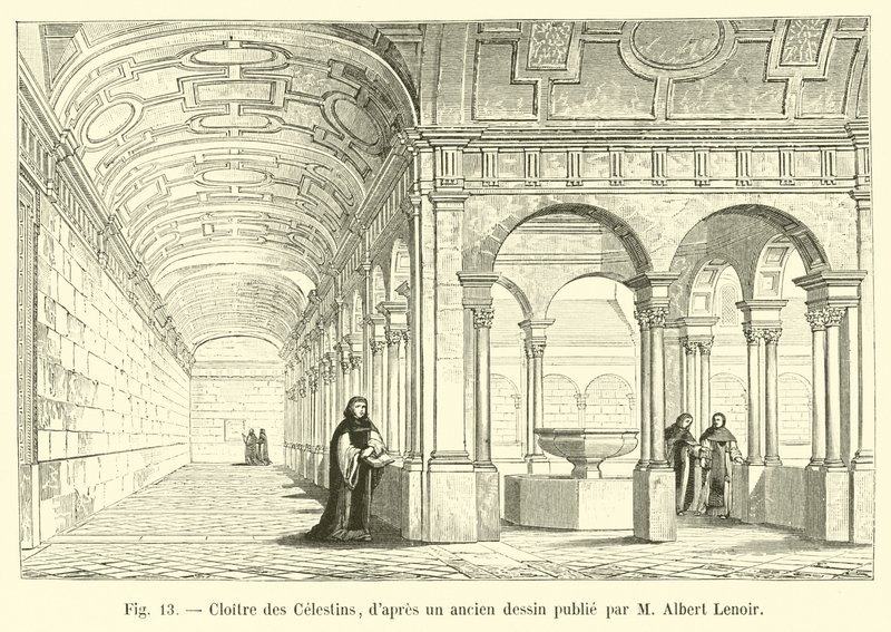 Cloister of the Celestins, fra en gammel tegning udgivet af M Albert Lenoir af French School