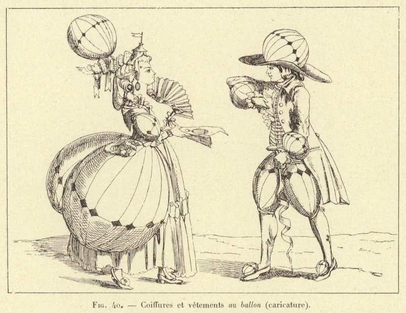 Ballonfrisurer og tøj (karikatur) (gravering) af French School