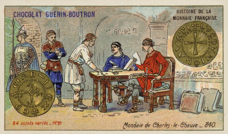 Mønter af Karl den Skaldede, 840 (chromolitho) af French School