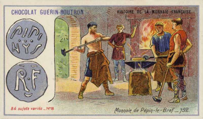 Mønter af Pepin den Korte, 752 (chromolitho) af French School