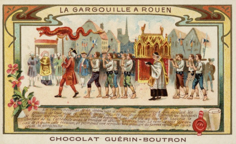 Til minde om Rouens udfrielse fra Gargouille af St. Romanus (chromolitho) af French School