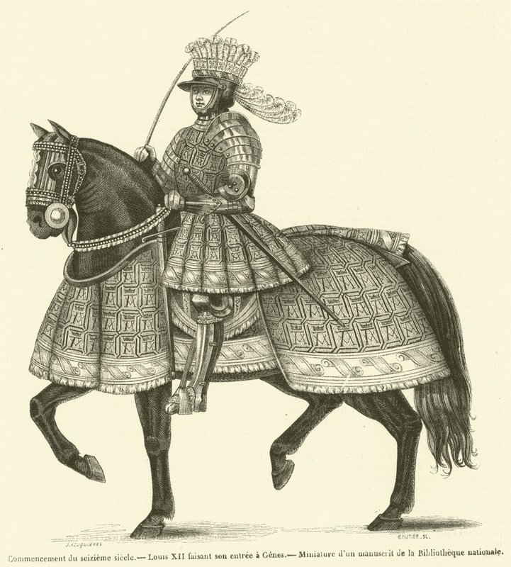 Begyndelsen af ​​det sekstende århundrede, Ludvig XII på vej ind i Genova (gravering) af French School