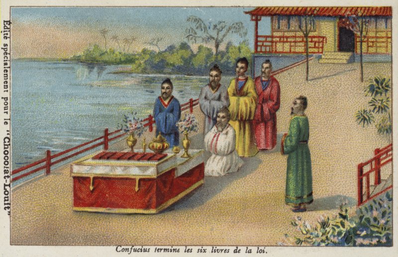 Confucius færdiggør de seks lovbøger, Kina af French School