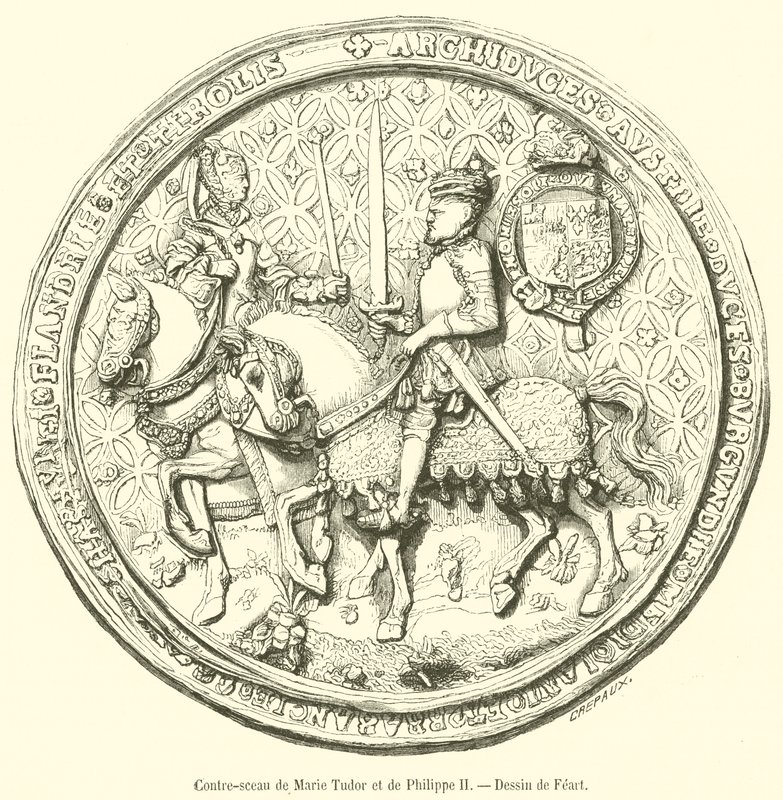 Modsegl af Mary Tudor og Philip II (gravering) af French School