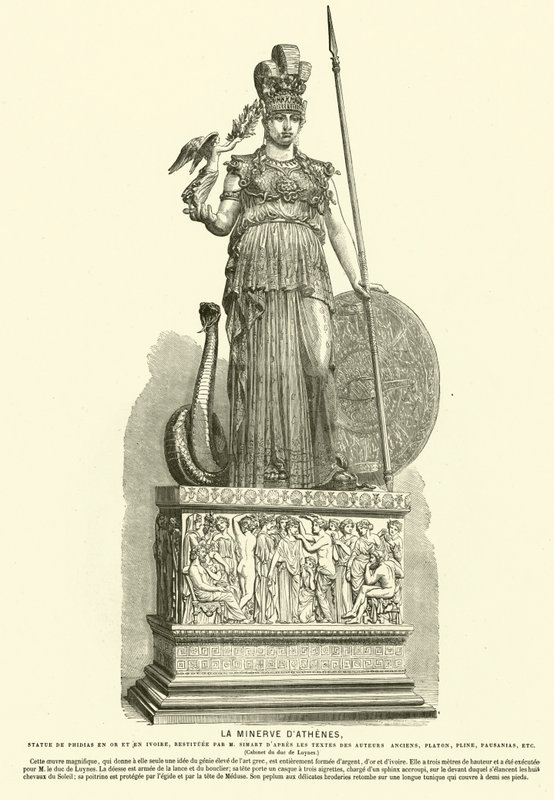 Kopi af Athena Parthenos, monumental statue af den antikke græske billedhugger Phidias (gravering) af French School