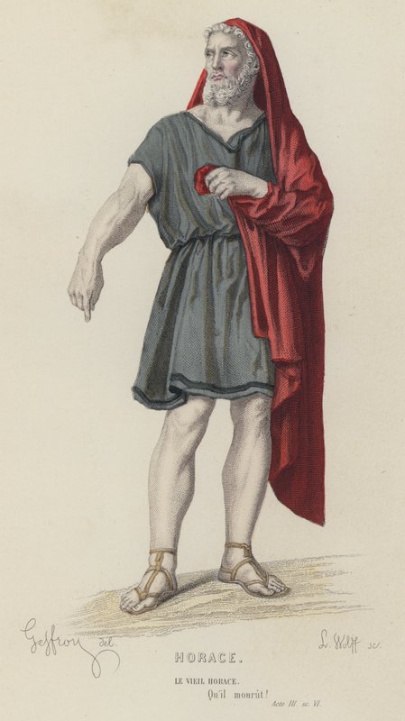 Corneille, Horace, akt III, Sc VI (farvet gravering) af French School