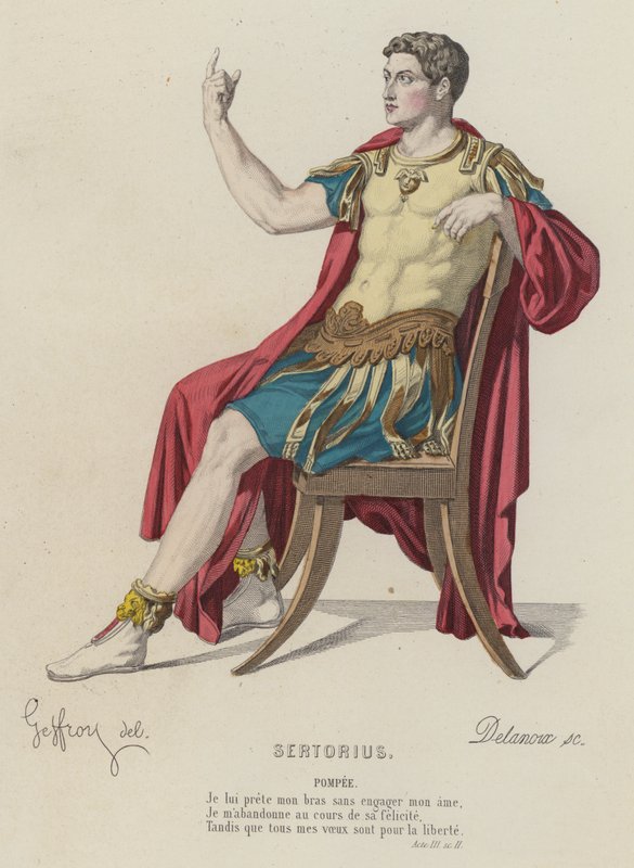 Cornelius, Sertorius, akt III, Sc II (farvet gravering) af French School