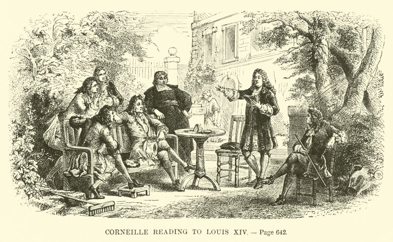 Corneille læser til Ludvig XIV af French School