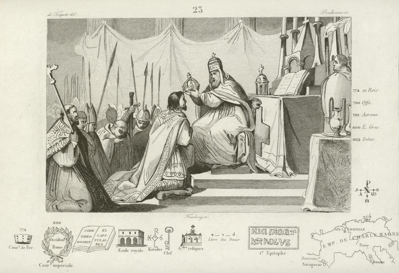 Coronation of Charlemagne as Holy Roman Emperor, Rome, 800  af French School