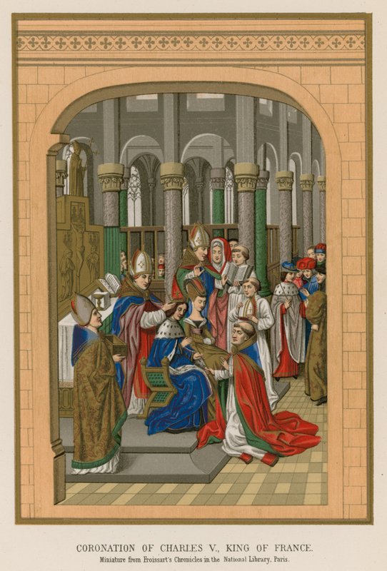 Kroning af Charles V, konge af Frankrig af French School