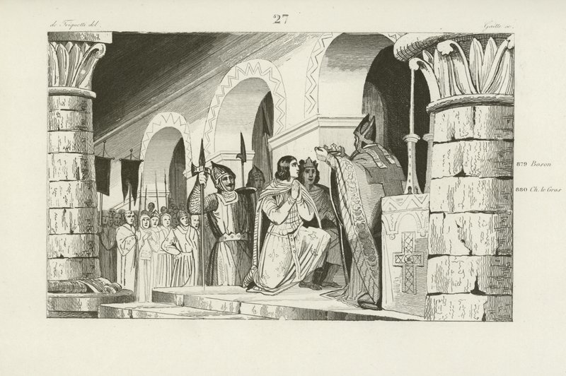 Coronation of Louis III and Carloman as Kings of West Francia, 879  af French School