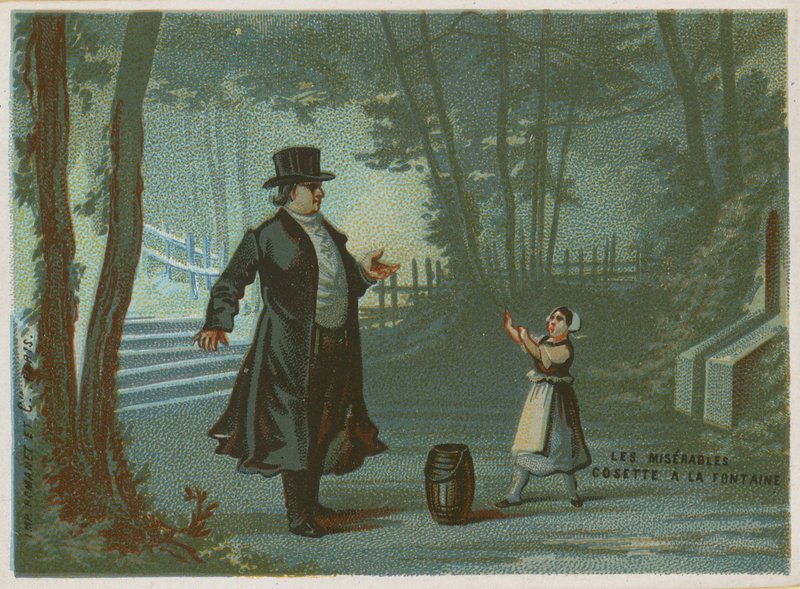 Cosette ved springvandet; scene fra Les Miserables af Victor Hugo af French School
