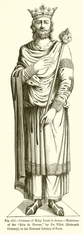 Kostume af kong Louis le Jeune,-Miniatur af Rois de France, af Du Tillet, sekstende århundrede, i Nationalbiblioteket i Paris af French School