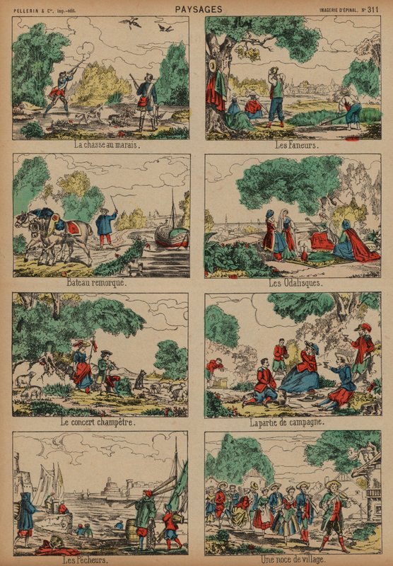 Landskabsscener (farvegravering) af French School