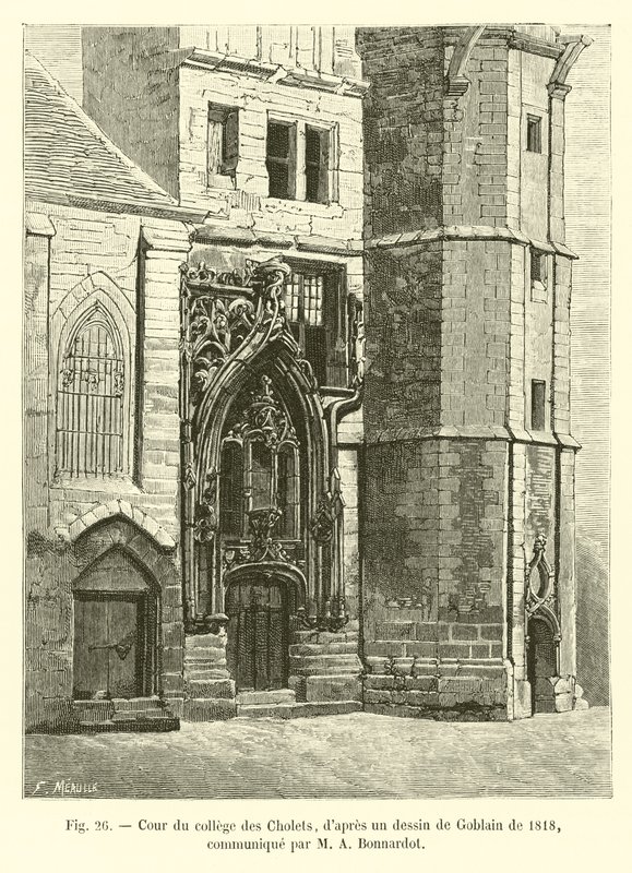 Gårdspladsen til college of Cholets, efter en tegning af Gobelin fra 1818, meddelt af MA Bonnardot af French School