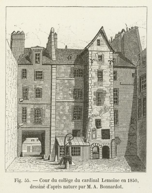 Gården til Cardinal Lemoines kollegium i 1850, hentet fra naturen af ​​MA Bonnardot af French School