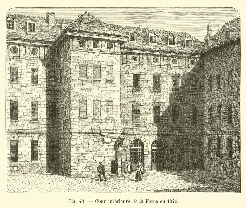 Indre gårdhave i La Force i 1840 af French School