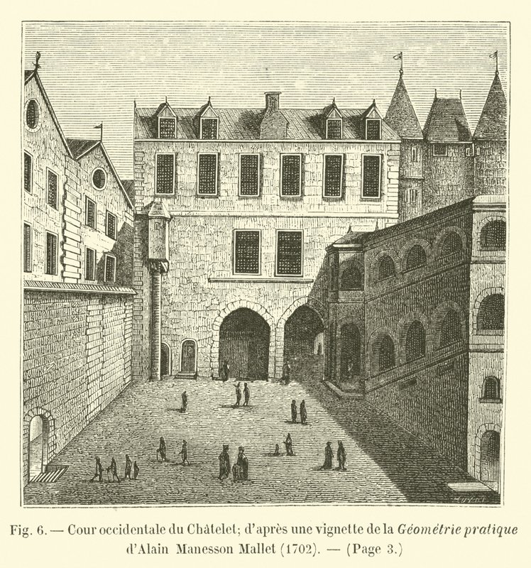 Vestlige gårdhave i Chatelet; efter en vignet fra Alain Manesson Mallets praktiske geometri, 1702 af French School
