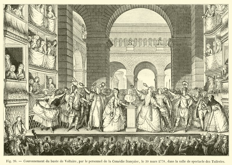 Kroning af Voltaires buste, af personalet i Comedie francaise, den 30. marts 1778 i forestillingssalen i Tuilerierne af French School