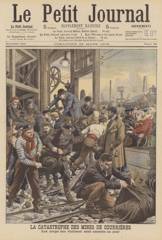 Courrieres minekatastrofe, Frankrig (farve litho) af French School