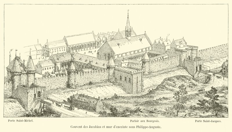 Jacobinernes kloster og indhegningsmur under Philippe-Auguste af French School