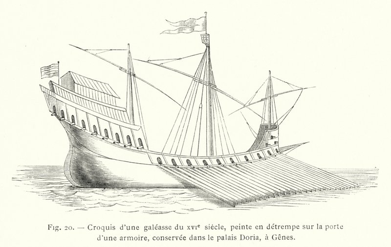 Skitse af en kabyss fra det 16. århundrede, tempera-maleri på døren til et skab, bevaret i Doria-paladset, i Genova (gravering) af French School