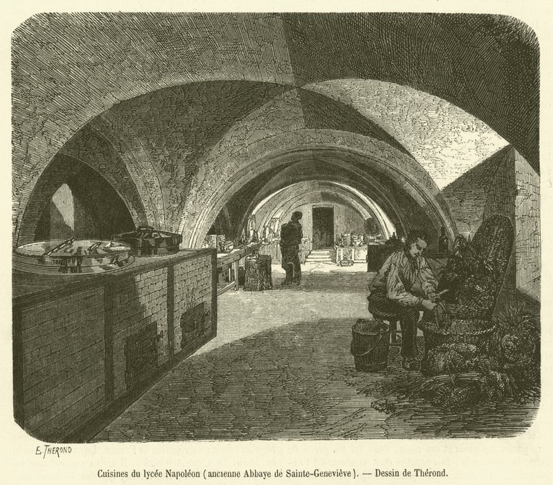 Køkkener i Lycee Napoleon, tidligere kloster i Sainte-Genevieve (gravering) af French School