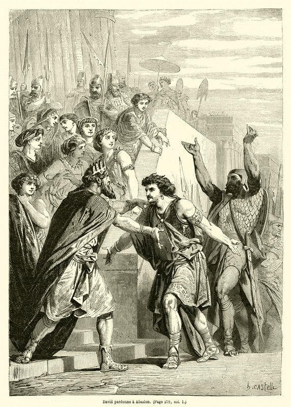 David tilgiver Absalom (gravering) af French School