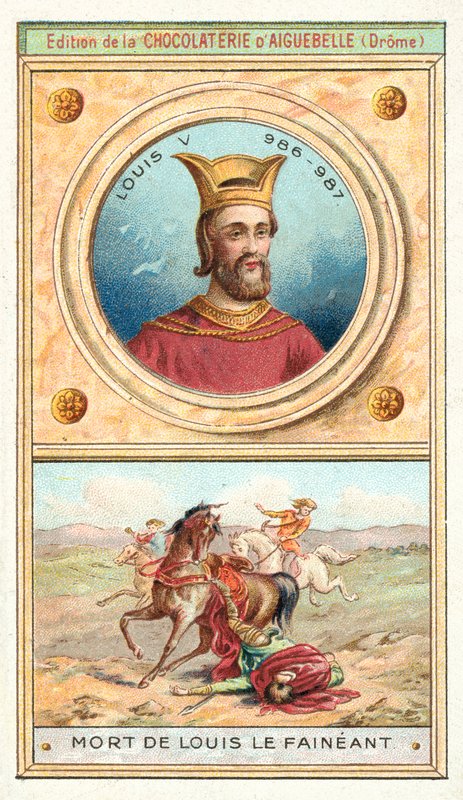 Ludvig V af Frankrigs død, 987 (chromolitho) af French School