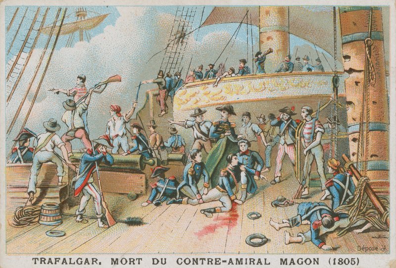 Den franske kontreadmiral Magon døde i slaget ved Trafalgar, 1805 af French School