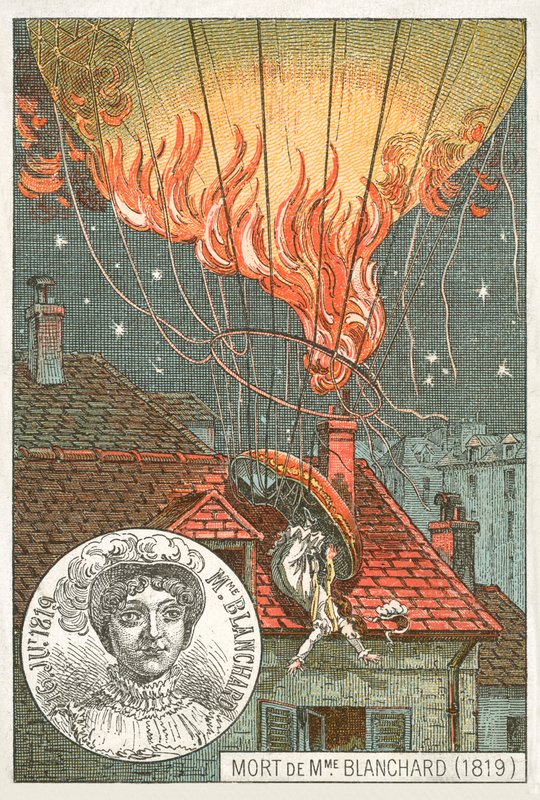 Ballonfareren Sophie Blanchards død, 1819 af French School