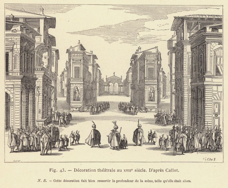 Teaterdekoration i det 17. århundrede (gravering) af French School