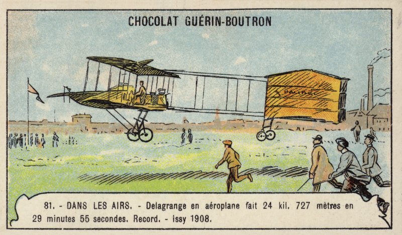 Delagrange laver en rekordstor flyflyvning på over 24 kilometer på 29 minutter og 55 sekunder, Issy, Frankrig af French School