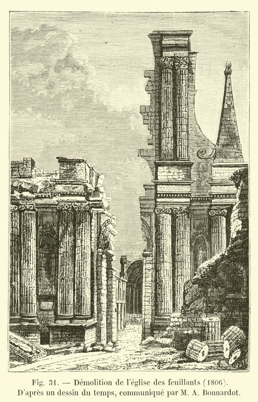 Nedrivning af Feuillanternes Kirke, 1806, Ifølge en tegning fra tiden, meddelt af M A Bonnardot af French School