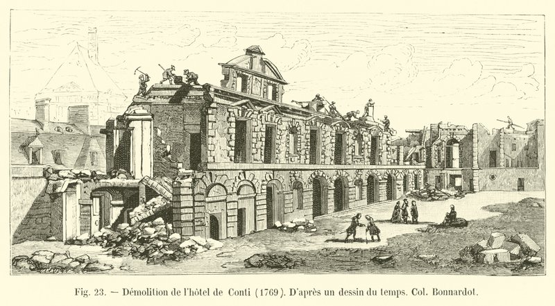 Nedrivning af Hôtel de Conti, 1769, Ifølge en tegning fra tiden, Col Bonnardot af French School