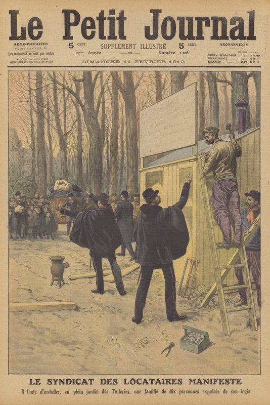 Demonstration af lejerforbundet i Paris (farve litho) af French School