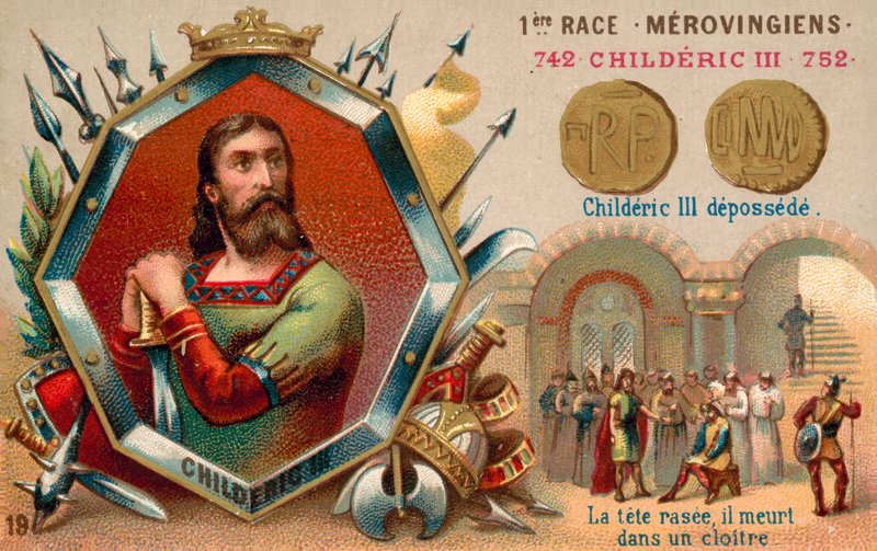 Deposition af Childeric III, 752 (chromolitho) af French School