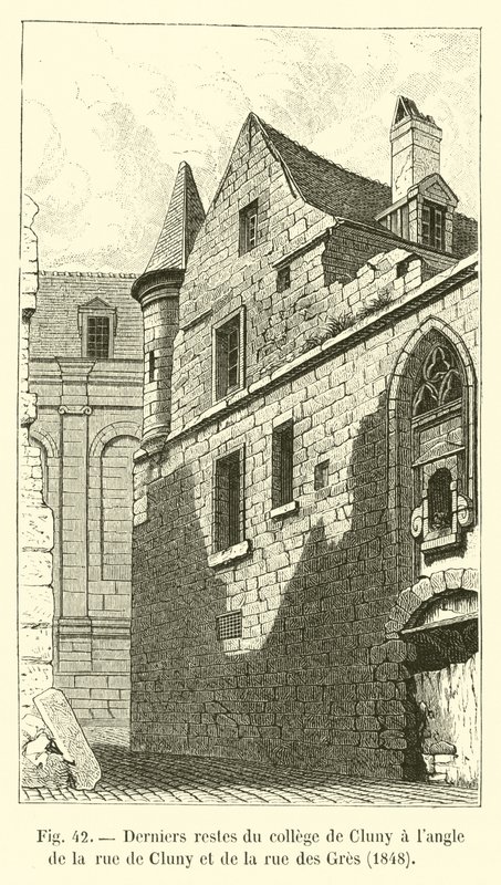 Sidste rester af Cluny college på hjørnet af rue de Cluny og rue des Gres, 1848 af French School