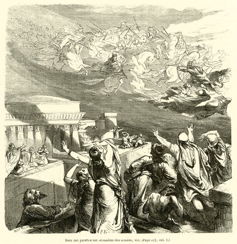 Gud frembringer hære over Jerusalem osv. (gravering) af French School