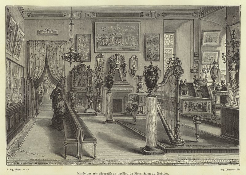 Udstilling af stuemøbler, Pavillon de Flore, Louvre-paladset, Paris af French School