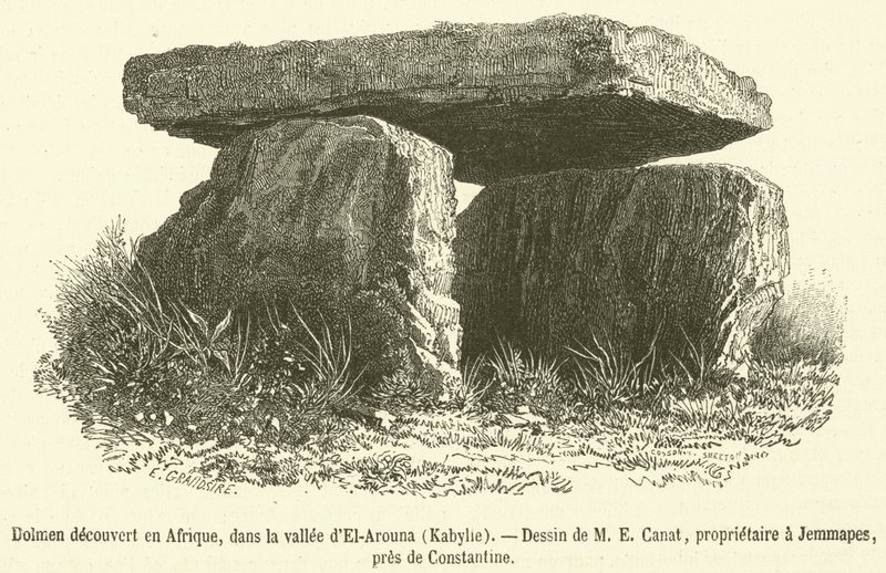 Dysse opdaget i Afrika, i dalen El-Arouna, Kabylie (gravering) af French School