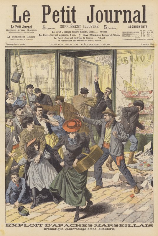 Dramatisk røveri af en smykkebutik i Marseille (farve litho) af French School