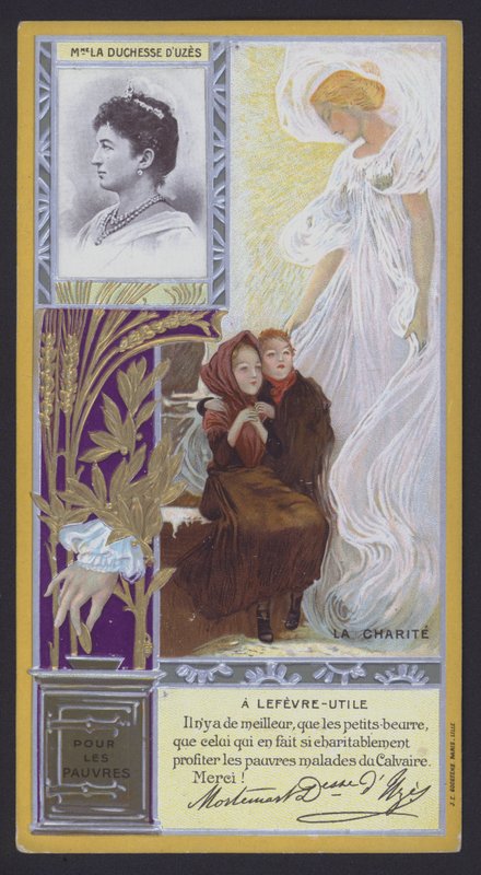 Hertuginde af Uzes, fransk aristokrat, der støttede velgørenhed for de fattige (chromolitho) af French School