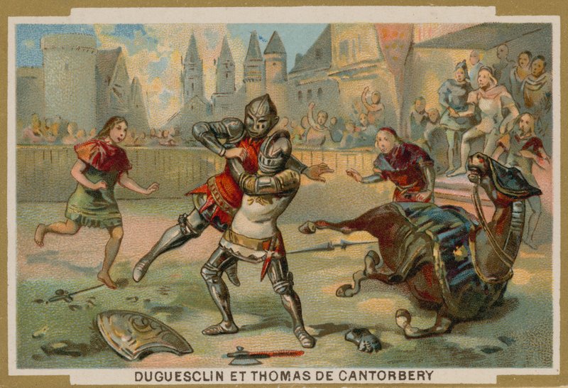 Duel mellem Bertrand du Guesclin og Thomas af Canterbury, Dinan, Bretagne, 1357 af French School