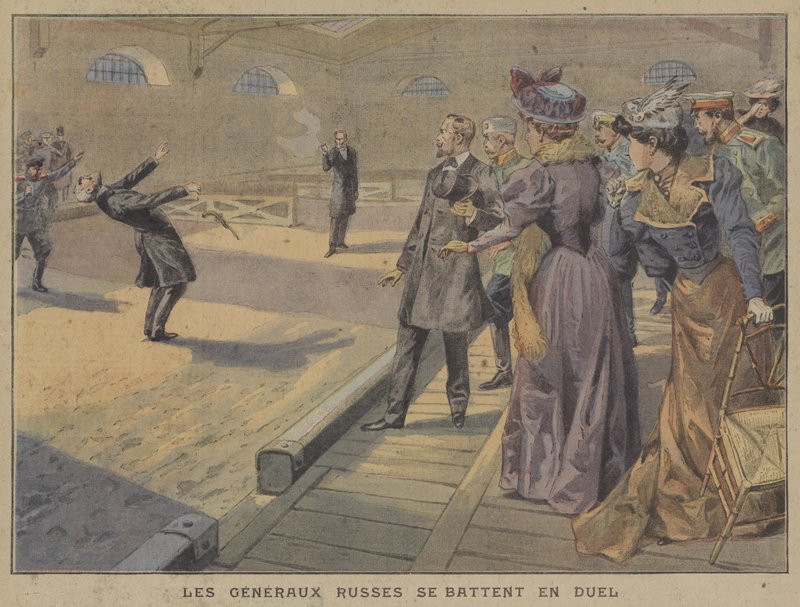 Duel mellem to russiske generaler (farve litho) af French School