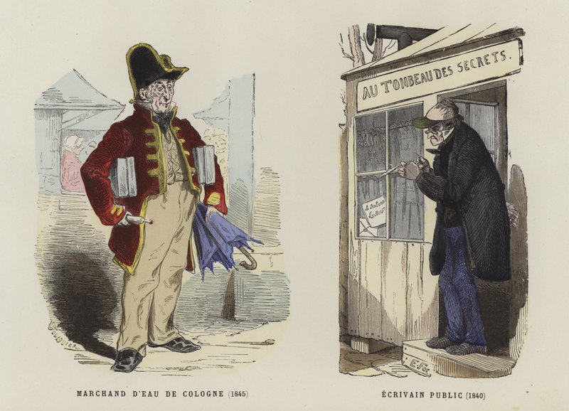 Eau de Cologne-sælger, 1845, og offentlig forfatter, 1840 af French School
