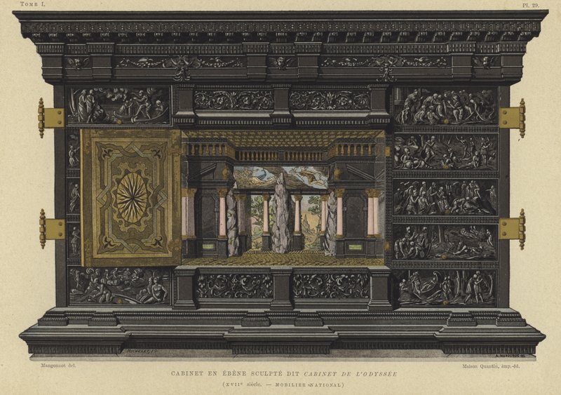 Ibenholt kabinet kendt som Cabinet of the Odyssey, 17th Century af French School