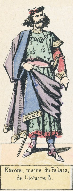 Ebroin, borgmester i paladset, fra Clotaire 3 (farvet gravering) af French School