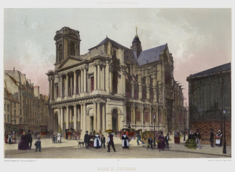 Saint-Eustache-kirken (farve litho) af French School